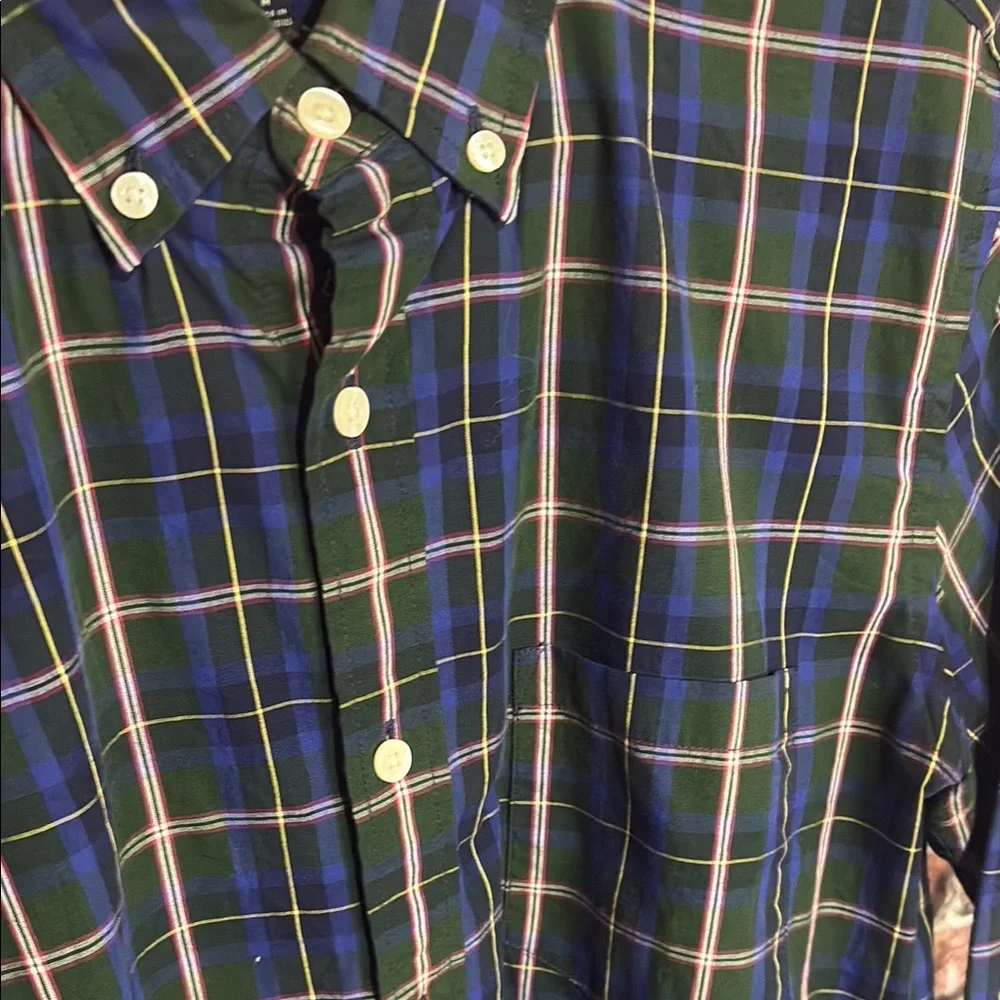 J Crew Navy and Forest Plaid Button Down Shirt pocket medium slim